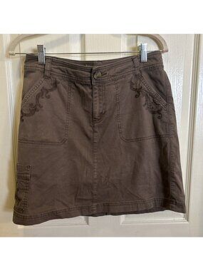 Croft & Barrow Brown embroider floral print Stretch Skort Skirt Bottom Size 6